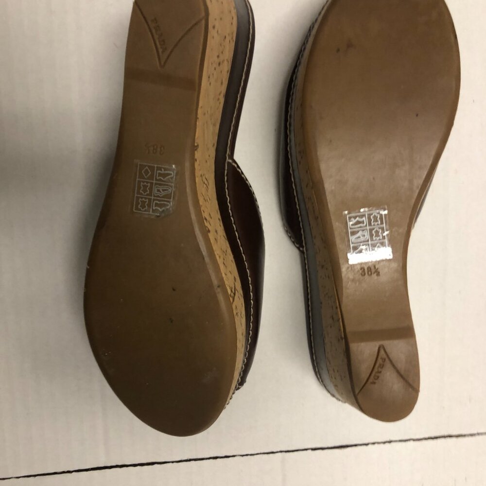 Prada wedge open toe cork platform brown slide sa… - image 4